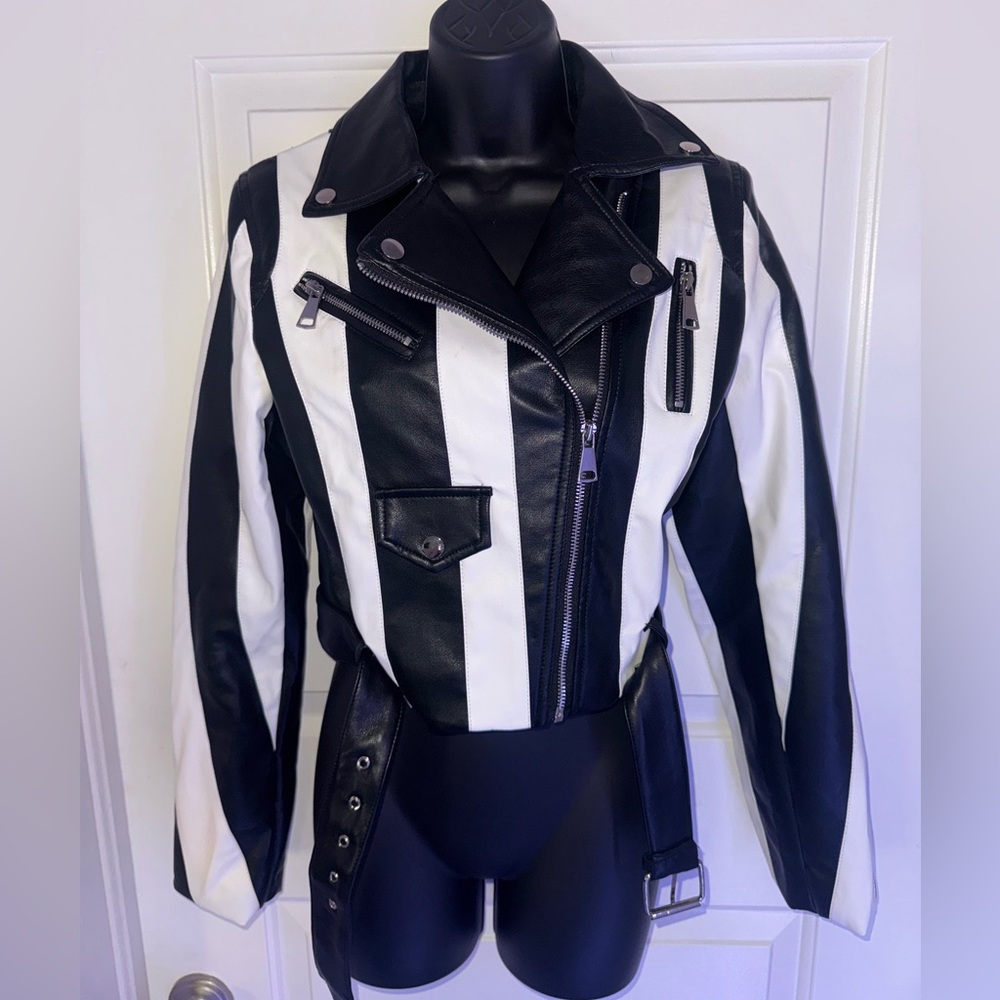 AKIRA Black and White Leather Jacket